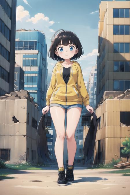 05858-3744726784-(best quality, masterpiece_1.1), 1girl, black hair, yellow hoodie, (ruins_1.2), abandoned city, outdoors,.png